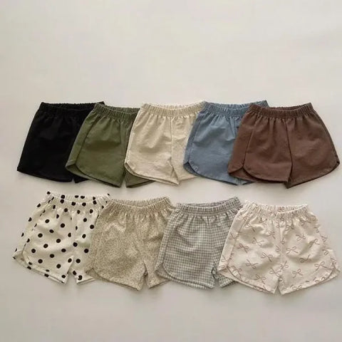 2025 Summer Kids Cotton Shorts – Girls Floral Bow & Boys Solid Casual Shorts