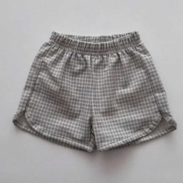 2025 Summer Kids Cotton Shorts – Girls Floral Bow & Boys Solid Casual Shorts - plaid / 3T 100cm