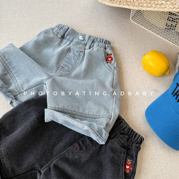 2025 Summer Kids Denim Shorts – Cute Bear Girls Jeans & Loose Boys Casual Shorts
