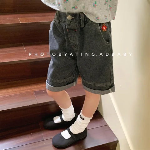 2025 Summer Kids Denim Shorts – Cute Bear Girls Jeans & Loose Boys Casual Shorts