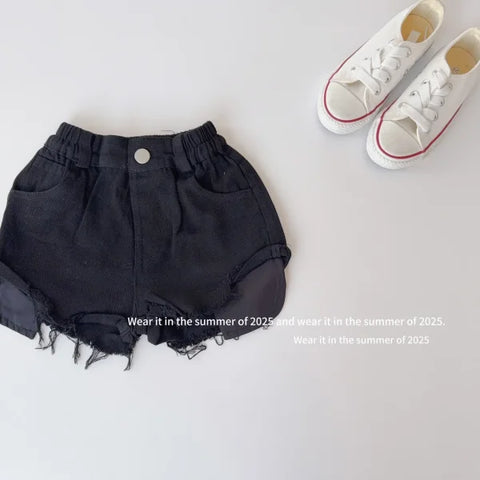 2025 Summer Kids Denim Shorts – Girls & Boys Casual Baby Jeans Hot Pants - black / 9T-10T 150CM