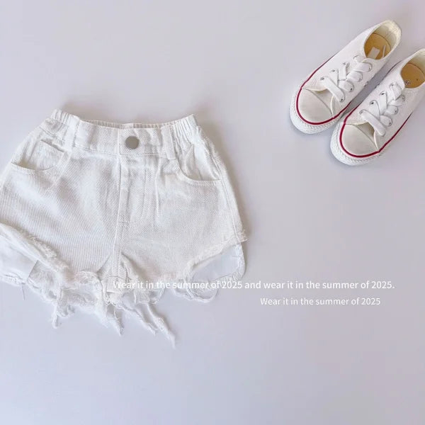 2025 Summer Kids Denim Shorts – Girls & Boys Casual Baby Jeans Hot Pants - white / 4T 110CM