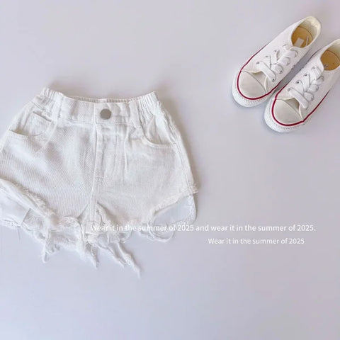 2025 Summer Kids Denim Shorts – Girls & Boys Casual Baby Jeans Hot Pants - white / 4T 110CM