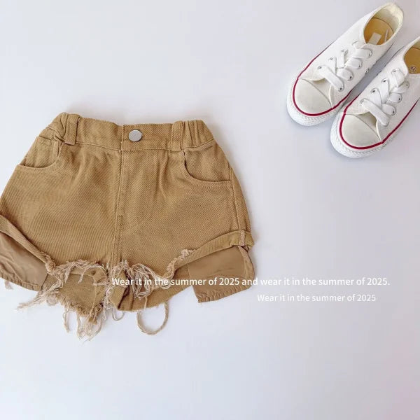 2025 Summer Kids Denim Shorts – Girls & Boys Casual Baby Jeans Hot Pants - brown / 5T 120CM