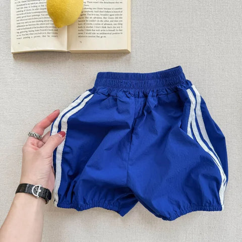 2025 Summer Kids Loose Striped Cotton Shorts – Breathable Casual Pants for Boys & Girls - blue / 3T 100cm