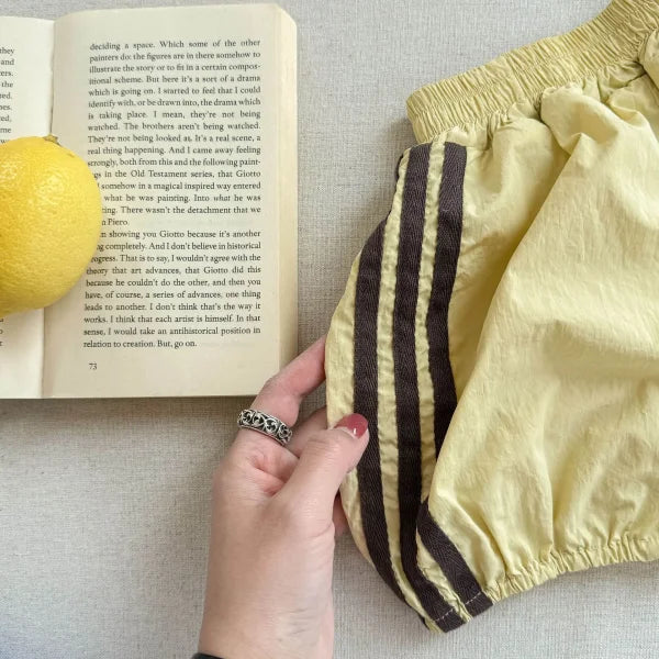 2025 Summer Kids Loose Striped Cotton Shorts – Breathable Casual Pants for Boys & Girls - yellow / 12M 80cm