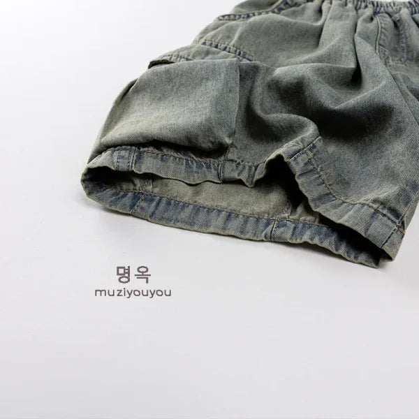 2025 Summer Kids Vintage Denim Shorts – Fashion Cargo Jeans for Girls & Boys - Himpall