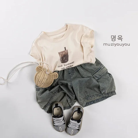 2025 Summer Kids Vintage Denim Shorts – Fashion Cargo Jeans for Girls & Boys - Himpall