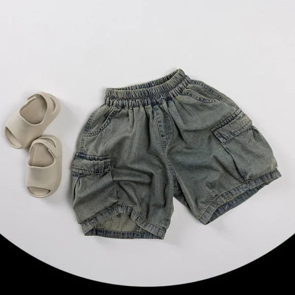 2025 Summer Kids Vintage Denim Shorts – Fashion Cargo Jeans for Girls & Boys - Himpall
