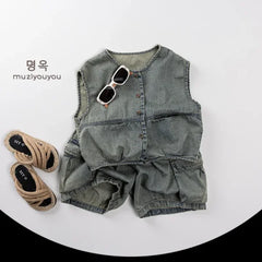 2025 Summer Kids Vintage Denim Shorts – Fashion Cargo Jeans for Girls & Boys - Himpall