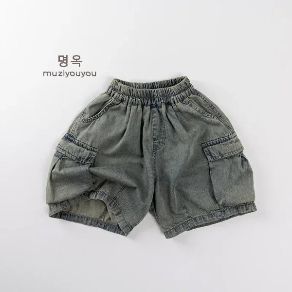2025 Summer Kids Vintage Denim Shorts – Fashion Cargo Jeans for Girls & Boys - Himpall
