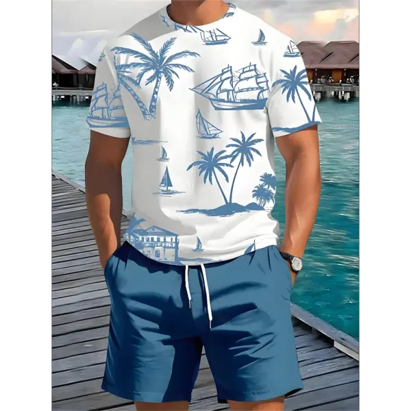 Men’s Summer Palm Tree T-Shirt – Short Sleeve Vacation Beach Casual Graphic Tee - Tshirt-NXH79666 / XS（old）