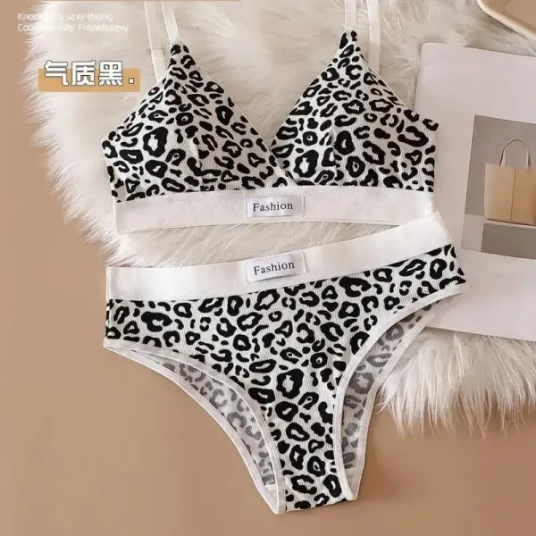 2025 Summer New Women’s Leopard Print Traceless and Steel Rim Bra Adjustable Shoulder Strap Back Women’s Underwear Set