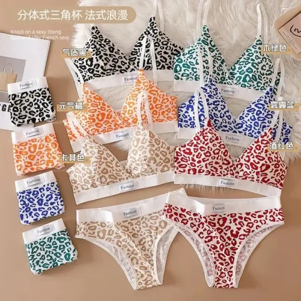 2025 Summer New Women’s Leopard Print Traceless and Steel Rim Bra Adjustable Shoulder Strap Back Women’s Underwear Set