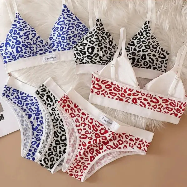 2025 Summer New Women’s Leopard Print Traceless and Steel Rim Bra Adjustable Shoulder Strap Back Women’s Underwear Set