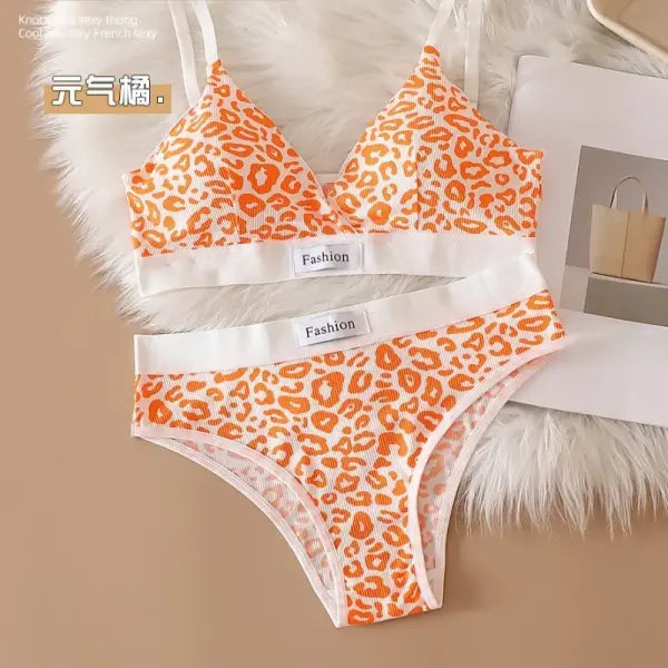 2025 Summer New Women’s Leopard Print Traceless and Steel Rim Bra Adjustable Shoulder Strap Back Women’s Underwear Set