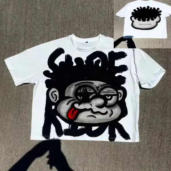 Vintage Big Face Graphic T-Shirt – Unisex Cotton Y2K Oversized Streetwear Tee - 2 / XXXL