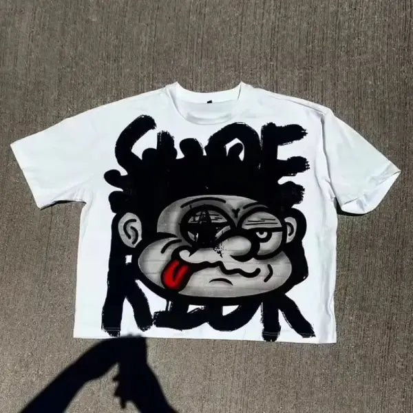 Vintage Big Face Graphic T-Shirt – Unisex Cotton Y2K Oversized Streetwear Tee