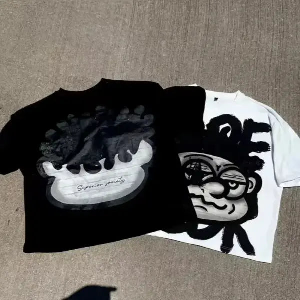 Vintage Big Face Graphic T-Shirt – Unisex Cotton Y2K Oversized Streetwear Tee