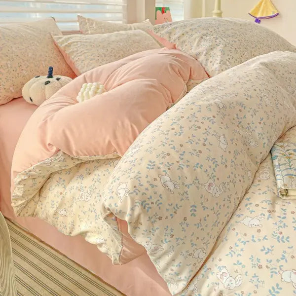 Korean ’Ins Style’ Small Floral Duvet Cover: Washed Cotton Double Yarn Skin-Friendly Bedding - huacongtu / 200x230cm