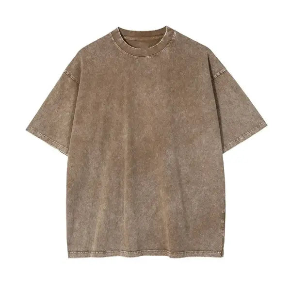 Washed Vintage Acid Wash T-Shirt – Women’s Harajuku Street Hip Hop Retro Cotton Top - Camel / XXXL