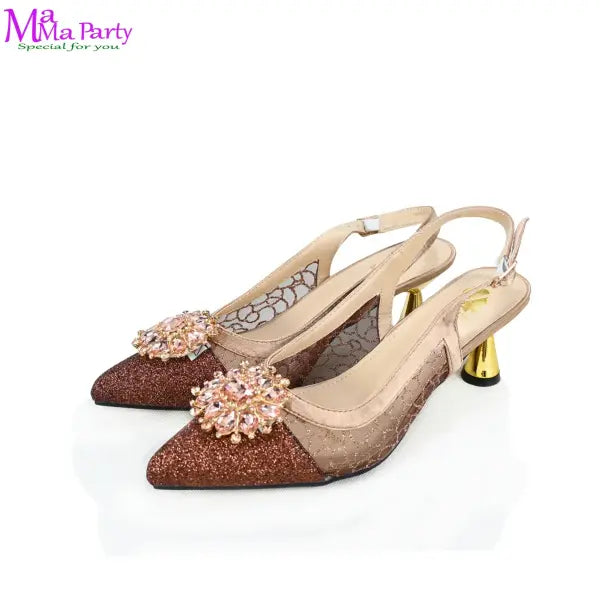 2025 Winter New Arrivals Low Heels in Coffee Italian Women Shoes and Bag Set Elegant Ladies Pointed Toe Pumps