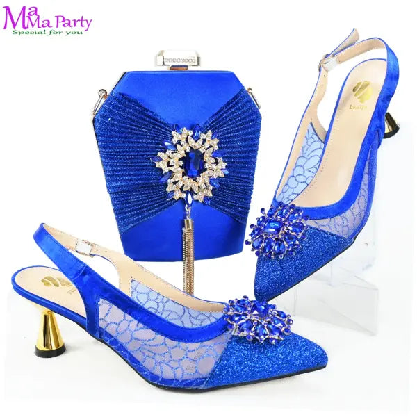 2025 Winter New Arrivals Low Heels in Coffee Italian Women Shoes and Bag Set Elegant Ladies Pointed Toe Pumps
