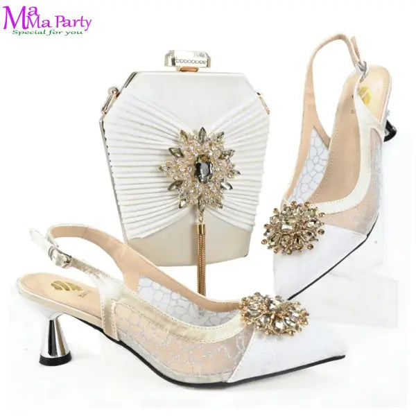2025 Winter New Arrivals Low Heels in Coffee Italian Women Shoes and Bag Set Elegant Ladies Pointed Toe Pumps