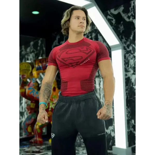 Men’s Fitness T-Shirt – High Elastic Short Sleeve Sports & Training Top - hongse / S