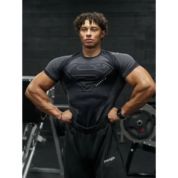 Men’s Fitness T-Shirt – High Elastic Short Sleeve Sports & Training Top - heise / S
