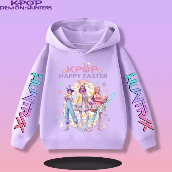 Kpop Demon Hunters Hoodie Polyester Kids Anime Casual Pullover - 9 / 100