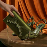 Pointed Toe High Heels Crafted PU Olive Party Shoes