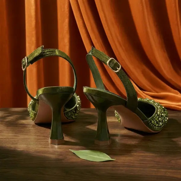 Pointed Toe High Heels Crafted PU Olive Party Shoes