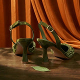 Pointed Toe High Heels Crafted PU Olive Party Shoes