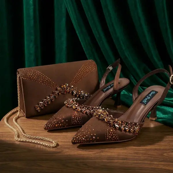 Pointed Toe High Heels Crafted PU Olive Party Shoes - Coffee / 40