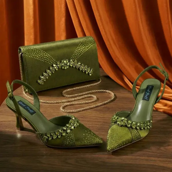 Pointed Toe High Heels Crafted PU Olive Party Shoes - Olive / 42