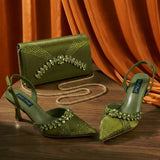 Pointed Toe High Heels Crafted PU Olive Party Shoes - Olive / 42