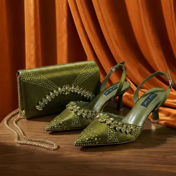 Pointed Toe High Heels Crafted PU Olive Party Shoes
