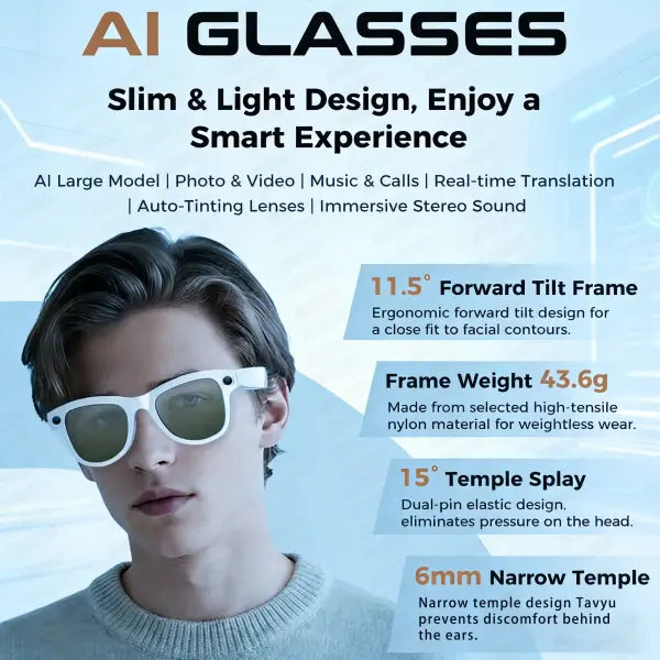 Smart glasses men 800W 4K camera 3600mAh power bank for translation