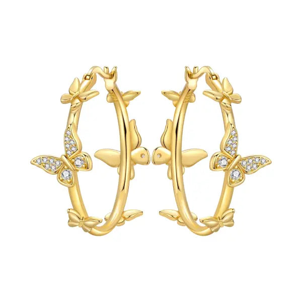 Cherry Blossom Butterfly Sterling Silver 18K Gold Plated Earrings for Party Wear - OTE4369