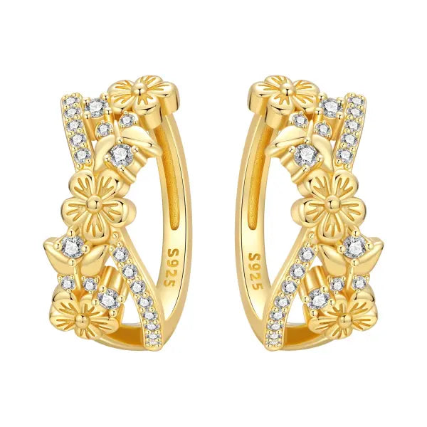 Cherry Blossom Butterfly Sterling Silver 18K Gold Plated Earrings for Party Wear - OTE4367