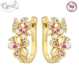 Cherry Blossom Butterfly Sterling Silver 18K Gold Plated Earrings for Party Wear