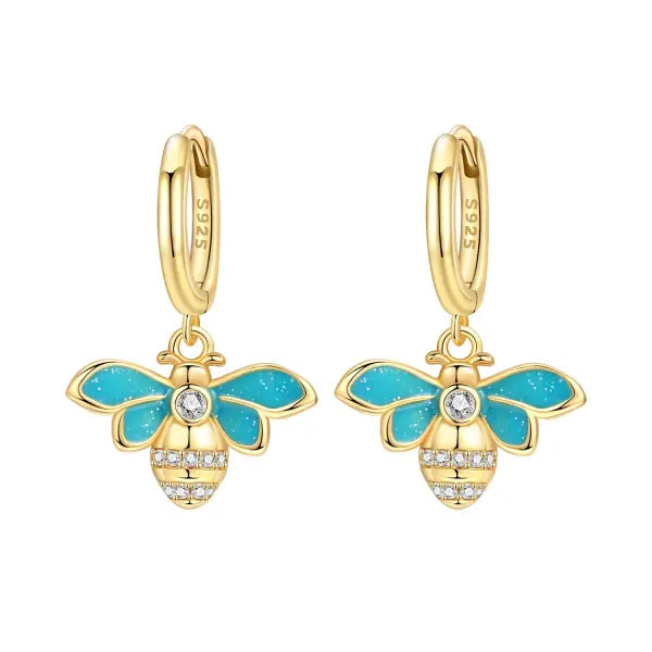 Cherry Blossom Butterfly Sterling Silver 18K Gold Plated Earrings for Party Wear - OTE4231