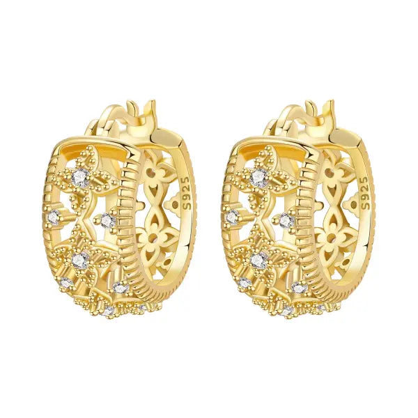 Cherry Blossom Butterfly Sterling Silver 18K Gold Plated Earrings for Party Wear - OTE4264-GD