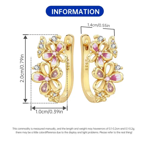 Cherry Blossom Butterfly Sterling Silver 18K Gold Plated Earrings for Party Wear