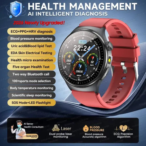 Dynamic monitoring uric acid blood smartwatch for fitness - Red / Health Manager