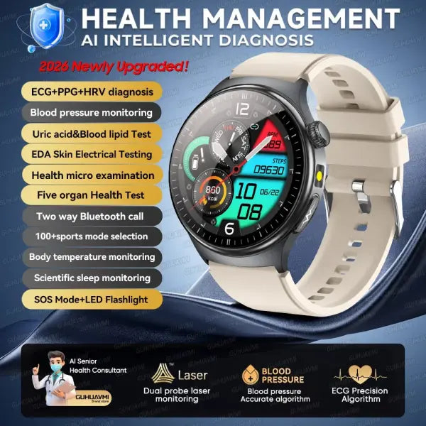 Dynamic monitoring uric acid blood smartwatch for fitness - Beige / Health Manager