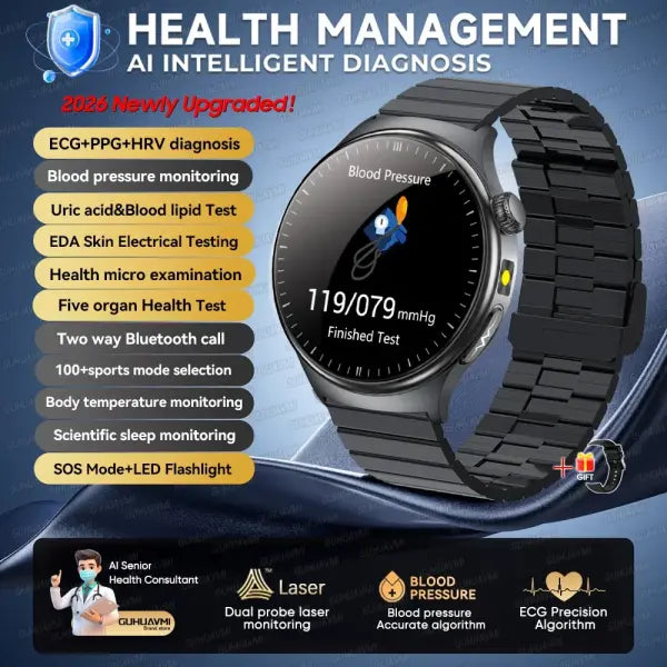 Dynamic monitoring uric acid blood smartwatch for fitness - Black / Health Manager