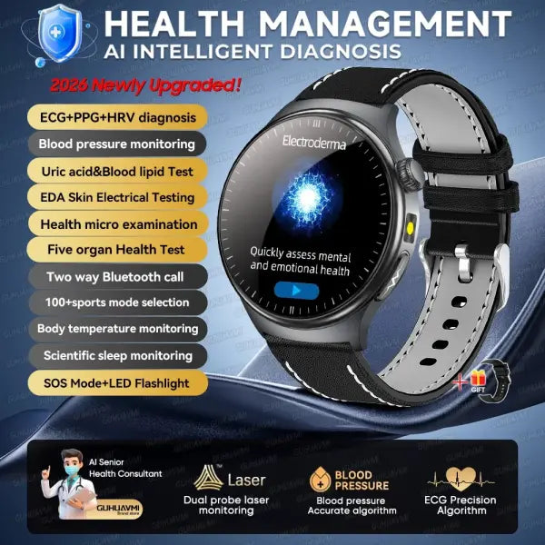 Dynamic monitoring uric acid blood smartwatch for fitness - Starlight Leather / Health Manager
