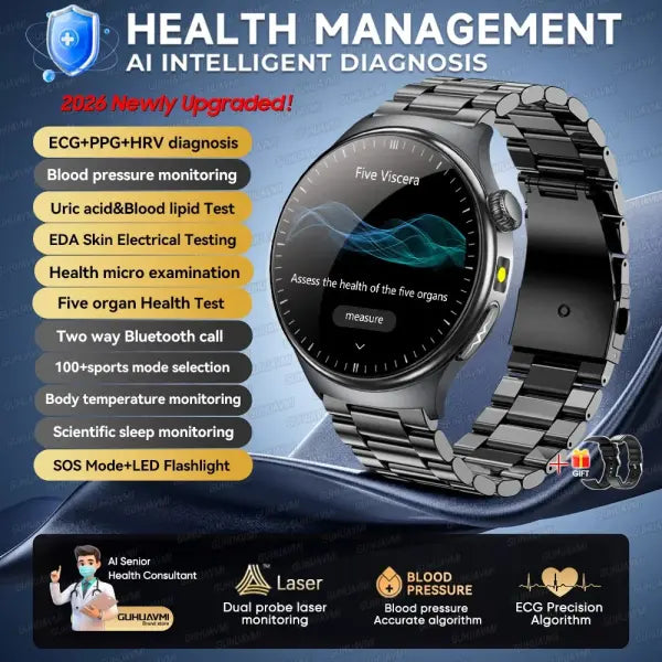 Dynamic monitoring uric acid blood smartwatch for fitness - Black Steel 2A / Health Manager